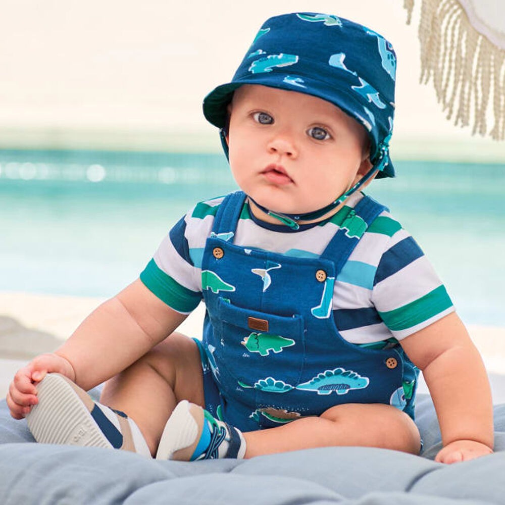 Mayoral Overall & hat Set in Ocean Dino - 2-4 Months