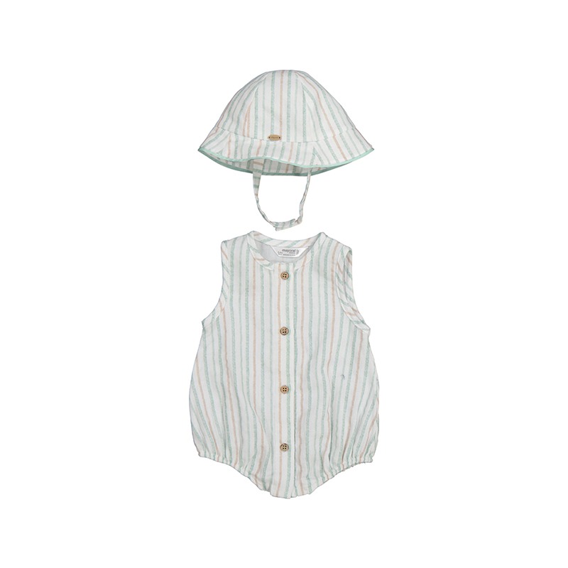 Mayoral Aqua Cotton Romper with Hat - 6-9 Months