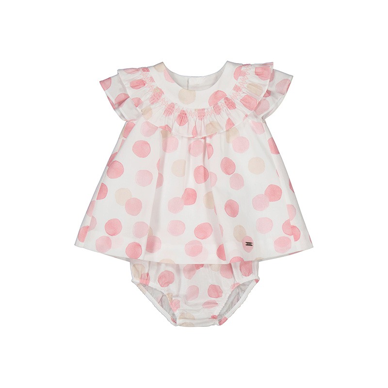 Mayoral White Printed Dress w/ Knickers - 2-4 Months