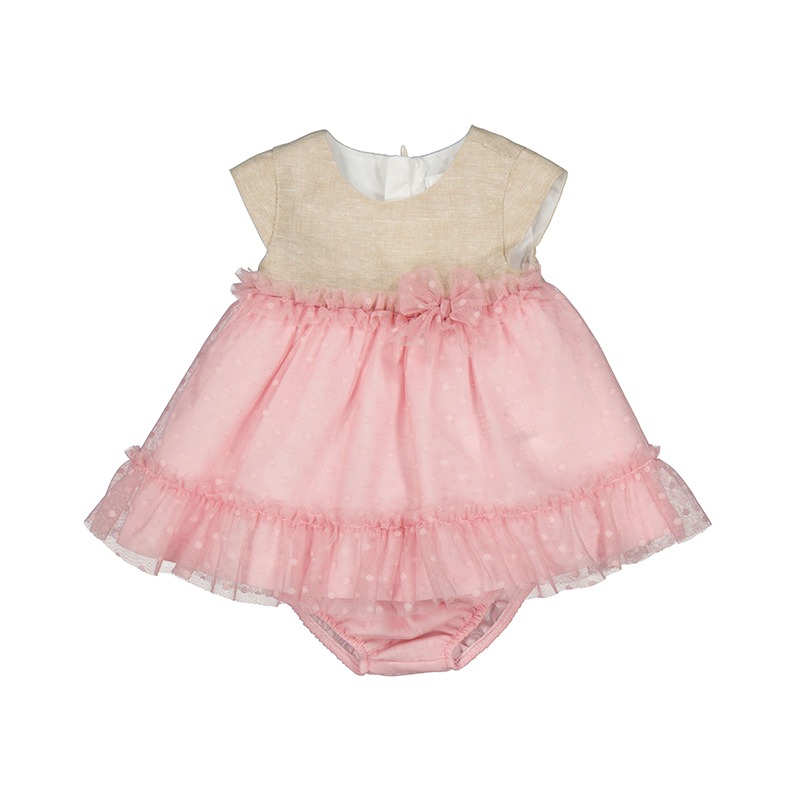 Mayoral Blush Dress w/ Linen Knickers - 6-9 Months
