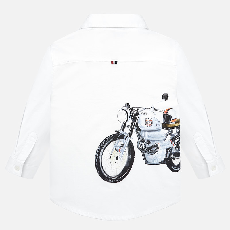 Mayoral Long Sleeve Button Shirt in White with Motorcycle