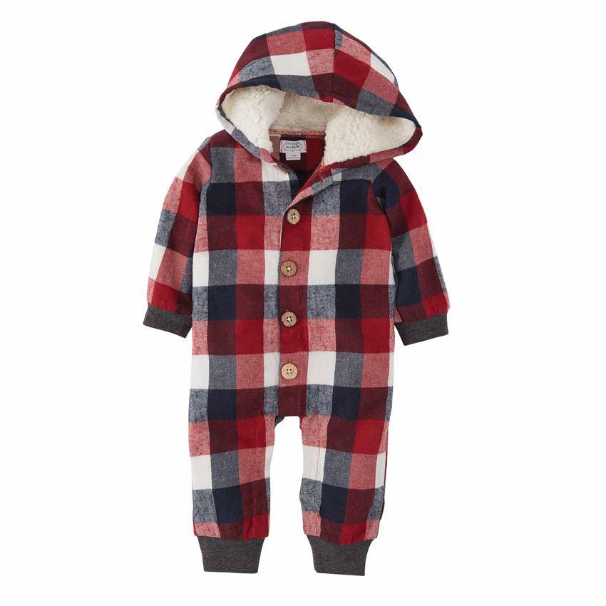 Mud Pie Buffalo Check Hooded One Piece - 3-6 Months