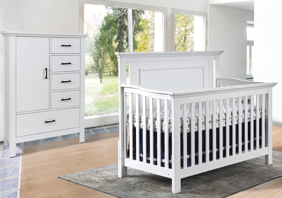 Pali Design Como Flat Top Crib & Door Chest - Vintage White