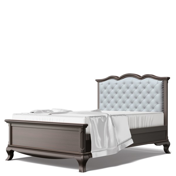 Romina Cleopatra Full Bed With Grey, Linen Tufted Headboard Full