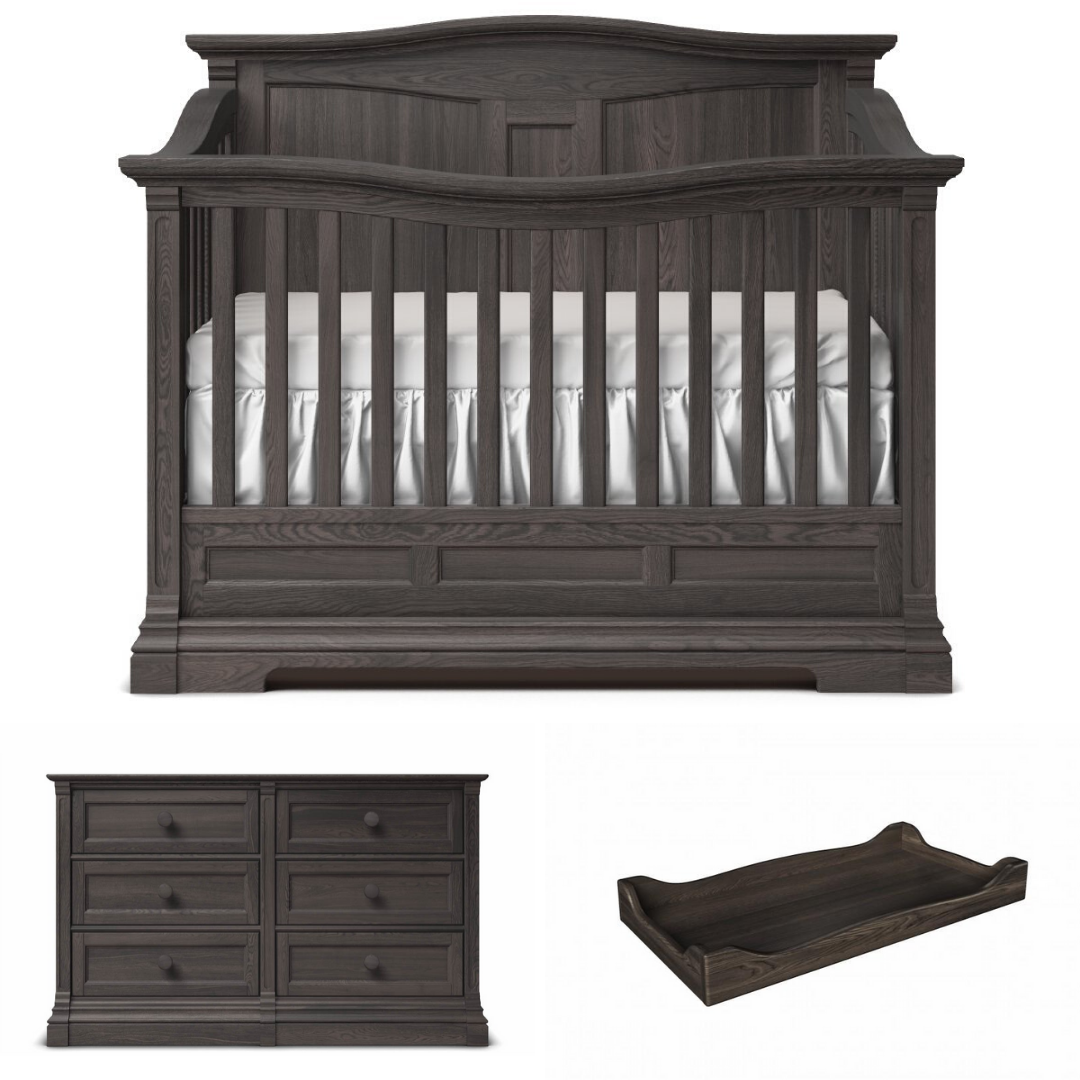 Romina Imperio Panel Crib + Double Dresser + Changer - Oil Grey