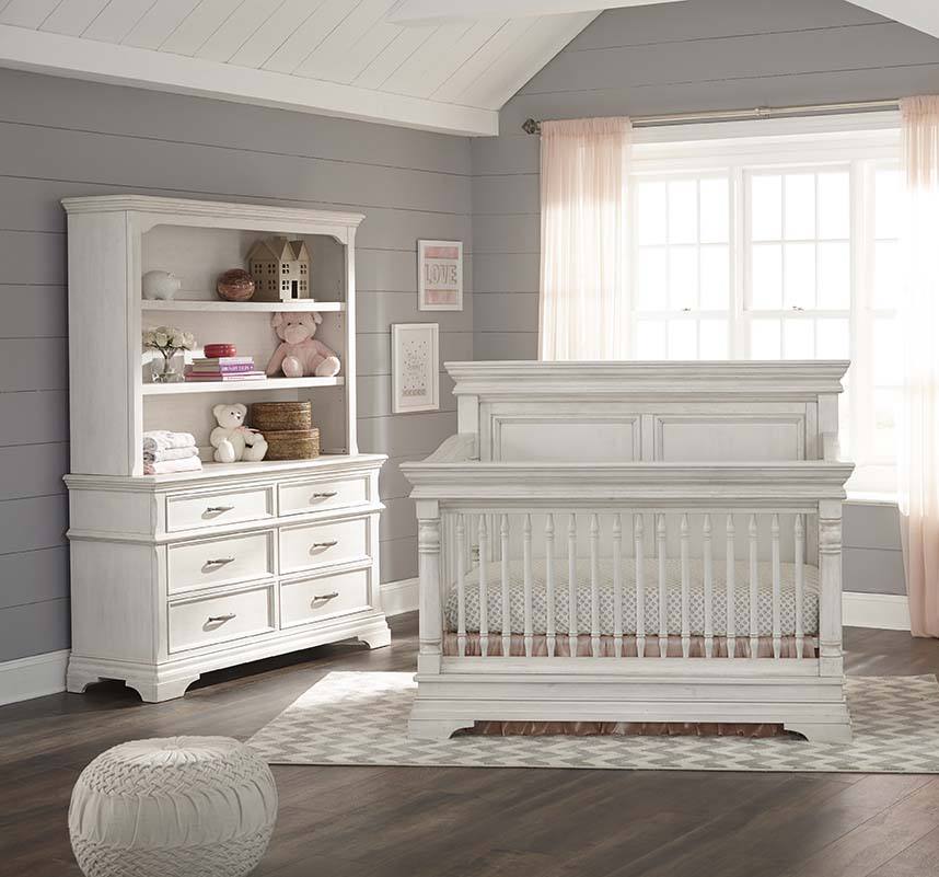 Rustic White Crib And Dresser, Baby Furniture Dresser With Hutch