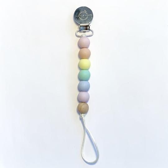 Sugar + Maple Silicone Pacifier + Teether Clip - Rainbow Pastel