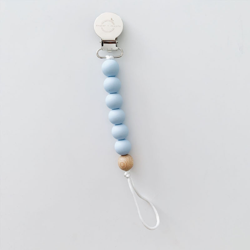 Sugar + Maple Silicone Pacifier Clip + Teether in Blue