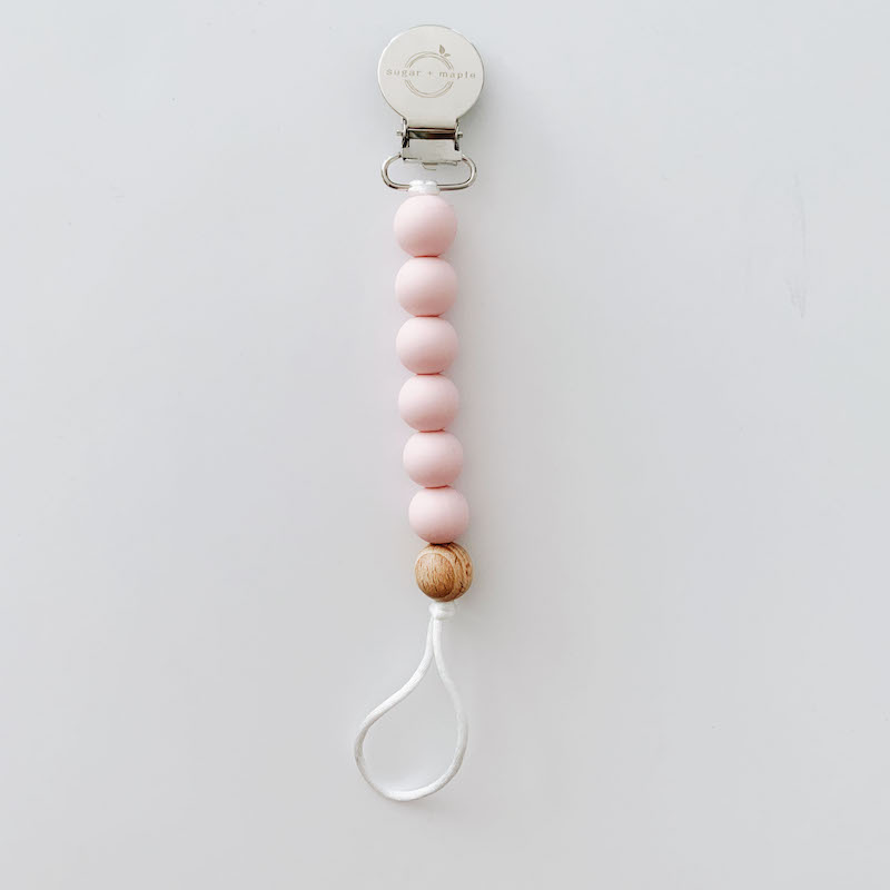 Sugar + Maple Silicone Pacifier Clip + Teether in Blush
