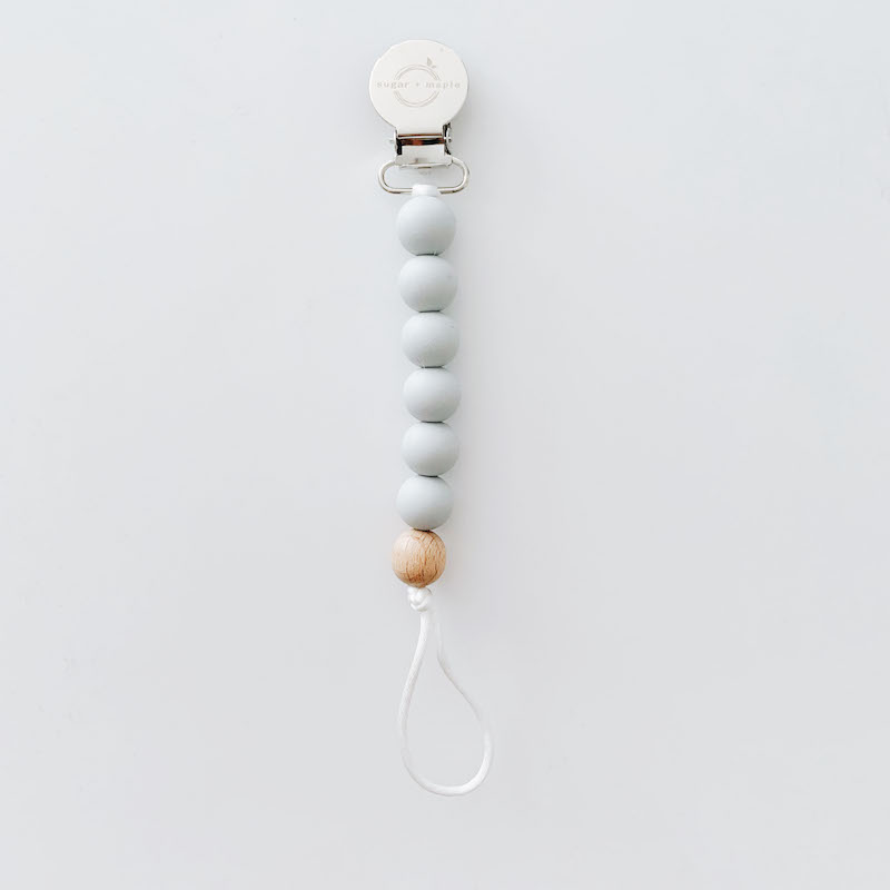 Sugar + Maple Silicone Pacifier Clip + Teether in Grey