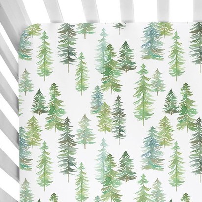 Sugar + Maple Pine Tree Stretch Jersey Crib Sheet