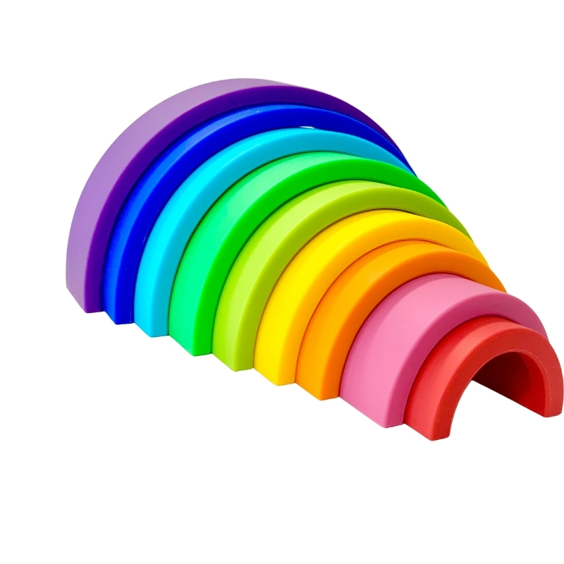 Sugar + Maple 9 piece Silicone Stacking Primary Rainbow