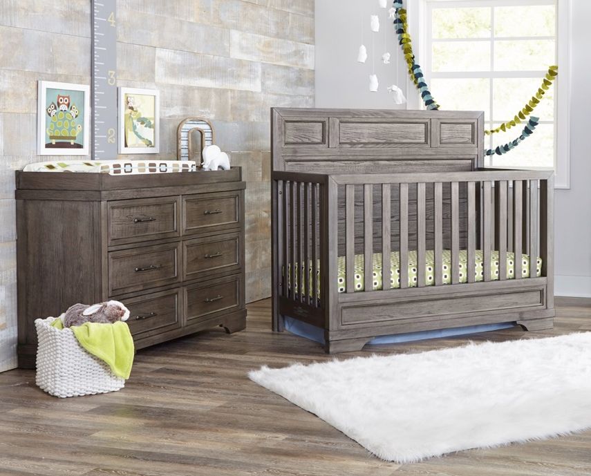 Westwood Design Foundry Crib and Double Dresser - Brushed Pewter