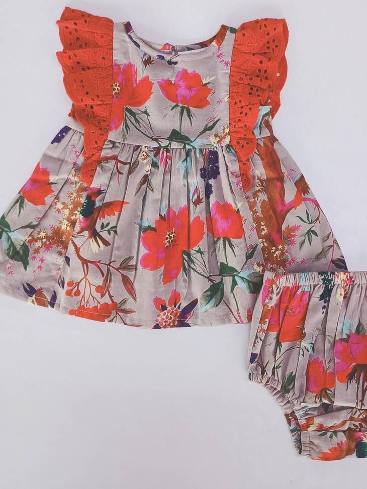 Yo Baby Bird Flutter Sleeves Dress + Bloomer - 9-12 Months