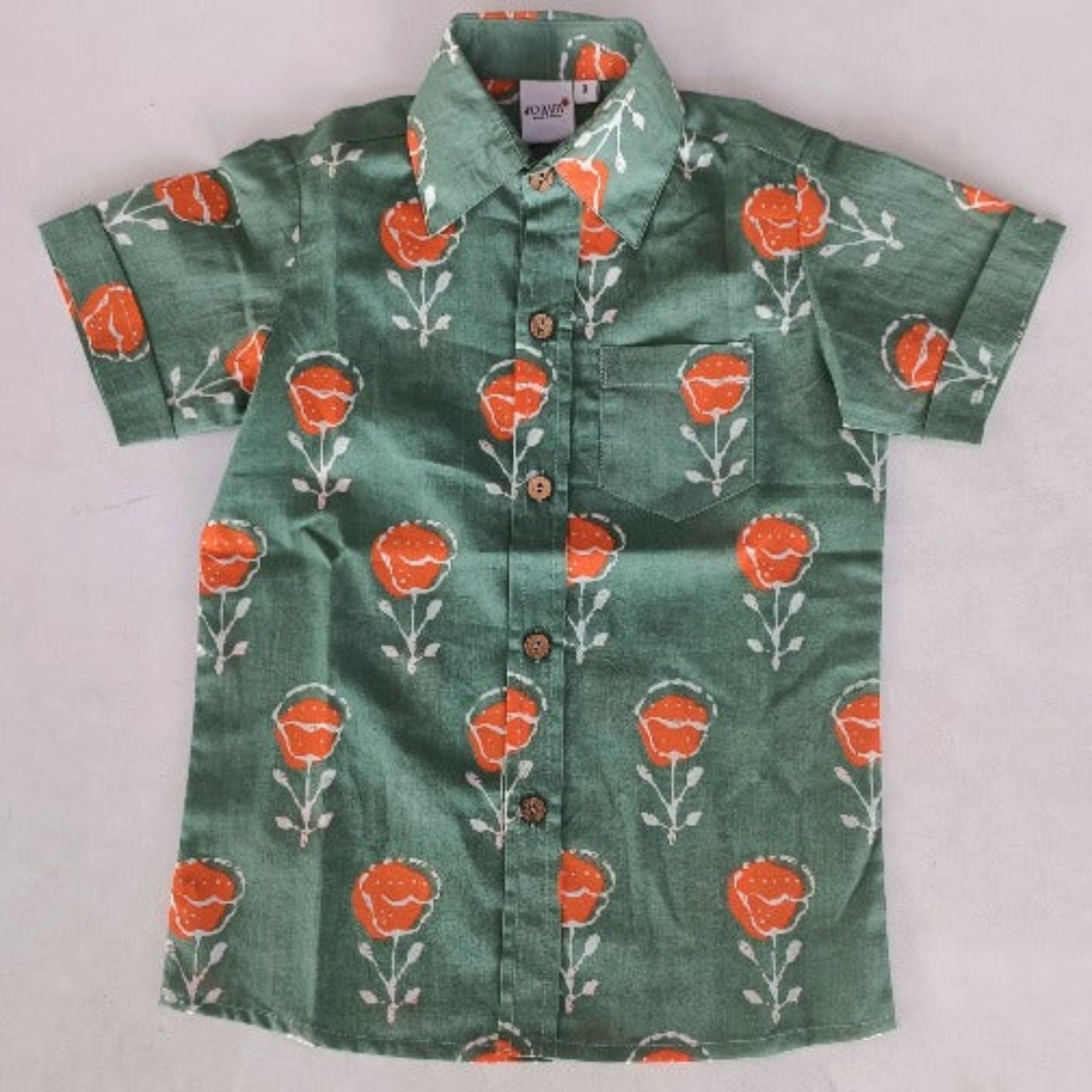 Yo Baby Orange Floral Green Shirt & Shorts Set - 18-24 Months